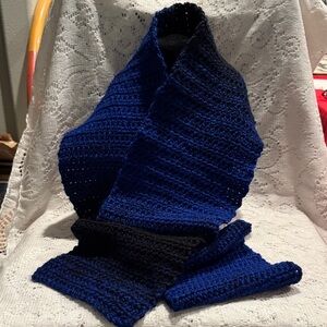 Royal Blue and Black Crocheted Scarf